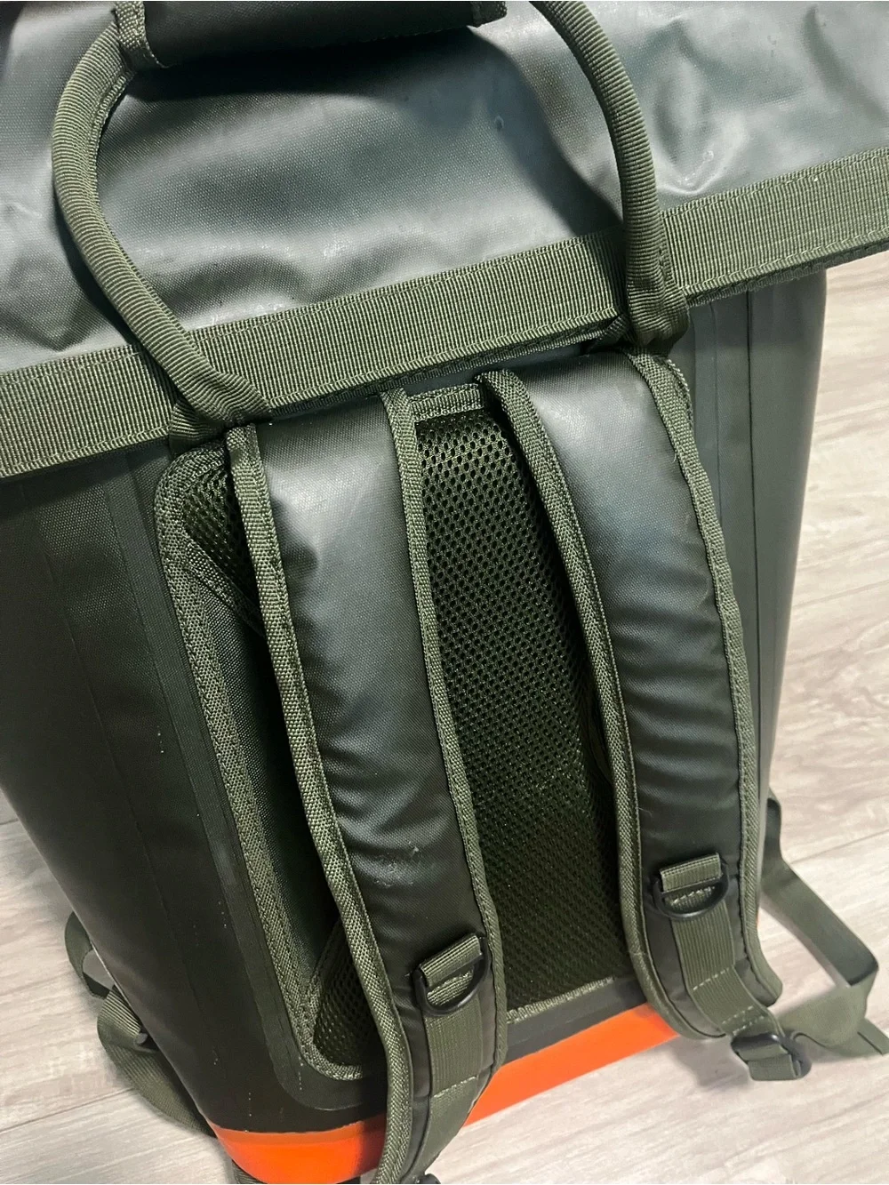 Hunter Olive Green Cooler Backpack with Orange Base and Trim